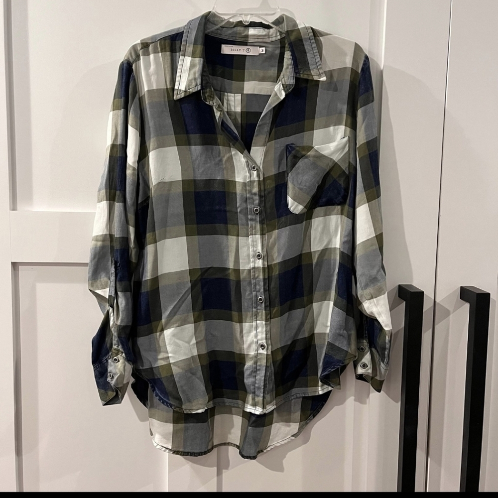 Plaid Button Down Shirt - Navy, Olive, and White